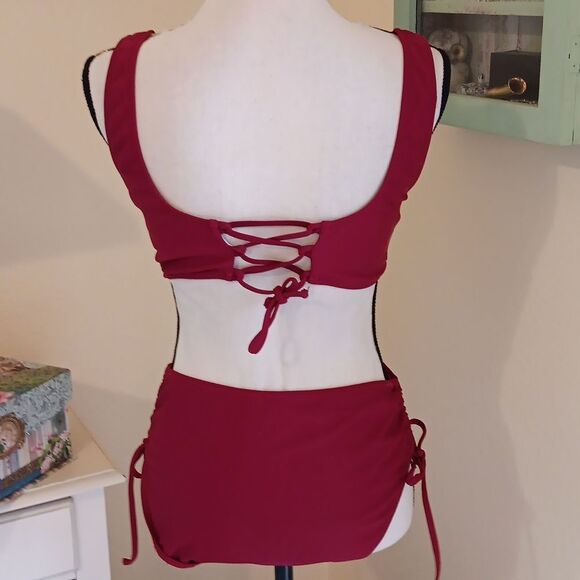 Beachsissi Red Two Piece Swimsuit. Coastal. Beachy. - Picture 7 of 13